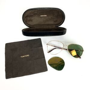 Tom Ford Womens Hunter TF103 Teardrop Aviator Sunglasses Gold Brown With Case